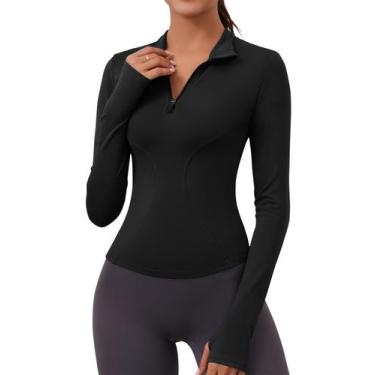 Imagem de Camisa de treino LOMON de manga comprida para ioga feminina preta XS