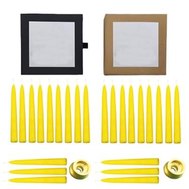 Imagem de LUMINFLY Velas de cera de abelha 24 peças, 0,4 x 8,1 cm (0,9 x 8 cm), suportes de metal, feitos à mão, sem perfume, sem fumaça