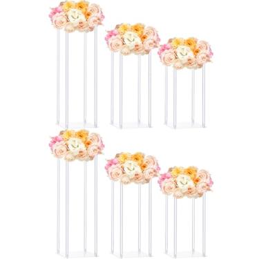 Imagem de Yerliker 6 peças, suporte de flores de casamento, vaso de acrílico de 60 cm e 39 cm de altura, coluna transparente, suporte de flor, suporte de mesa para centros de mesa de casamento, decorações de