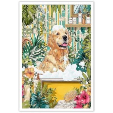 Imagem de Pôster de tela de animal engraçado Golden Retriever Is Enjoying A Bath For Bathroom Bedroom Wall Decor 30,5 x 40,6 cm sem moldura