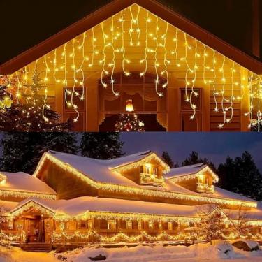 Imagem de Cascata de Natal 400 Lâmpadas LED Fixas 10m ideal para decorações festivas iluminação brilhante e efeito cascata que enriquece ambientes de Natal(BRANCO QUENTE)