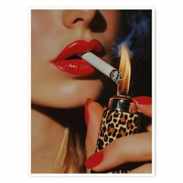 Imagem de Pôster retrô Matchbox Leopard Canvas Wall Art Red Estético Fashion Print para dormitório moderno bar carrinho apartamento ou quarto feminino decoração de parede pôster 40,6 x 50,8 cm sem moldura