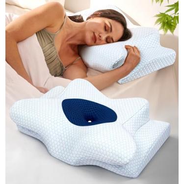 Imagem de Almofada de pescoço cervical Dream Without Pain para dormir, travesseiros ergonômicos para adultos, travesseiro ortopédico refrescante para suporte de alívio do pescoço, travesseiros de espuma