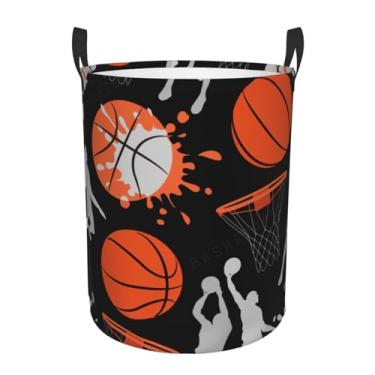 Imagem de Gbuzozie Cesta de armazenamento redonda com tema esportivo de basquete, cesta organizadora de roupas, para casa, banheiro, quarto, dormitório, berçário, 38l