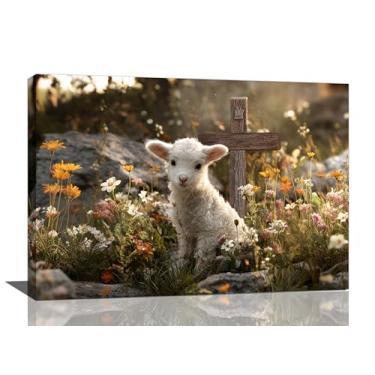 Imagem de Arte de parede de cordeiro de fazenda para crianças cruz cristã decoração de parede quadros de cristo impressões de pinturas bíblia religiosa decorações emolduradas para igreja sala de oração berçário