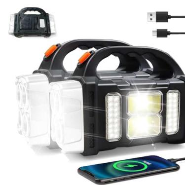 Imagem de GEEBONFLUGENS Lanterna solar versátil com dois modos de carregamento | 4 modos de luz USB/energia solar | Carregador de emergência portátil e luz de acampamento ao ar livre (prata-2 peças)