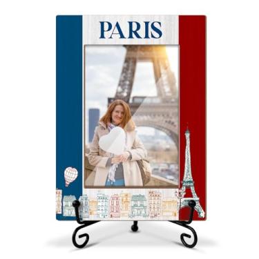Imagem de Lesixur Moldura de viagem da Torre Eiffel de Paris, presente de lembrança de lua de mel para casais amigos, moldura de madeira 10 x 15 cm com suporte de ferro para mesa de mesa, decoração de mesa de