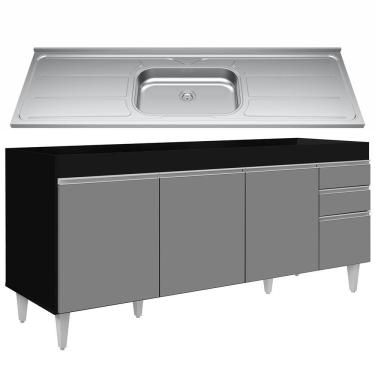 Imagem de Balcão Gabinete Com Pia 180Cm Dallas Preto/Cinza - Lumil