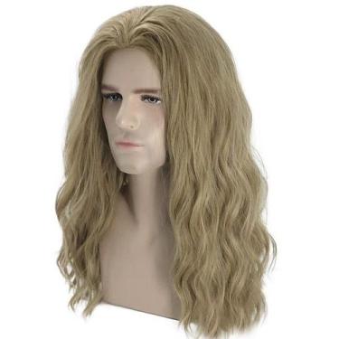 Imagem de Peruca de cosplay longa e ondulada, loira, 55 cm, cabelo natural para 