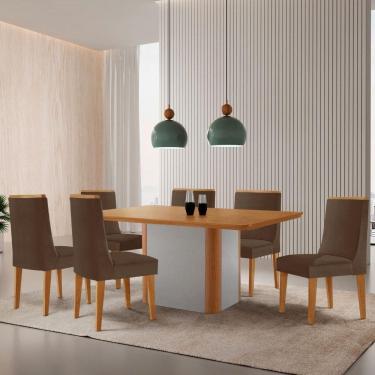 Imagem de Mesa De Jantar Isadora 180cm Tampo Mdf Laminado Veludo Marrom Off White