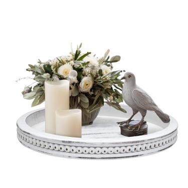 Imagem de Suporte de bandeja de vela redonda, bandeja decorativa de madeira, suporte de vela rústico pequeno, bandeja de casa de fazenda, mesa de centro de mesa para Natal, casamento, Halloween, decoração de