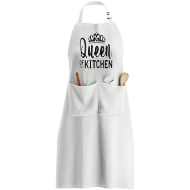 Imagem de Avental com tema de café para adultos, pescoço ajustável, bolsos frontais, fantasia branca para diversão na culinária de Halloween