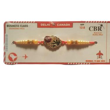 Imagem de Rakhi for Brother – Conjunto de presente premium feito à mão Shri Designer Rakhi | Rakhee floral tradicional Kundan Bhaiya Bhabhi, linha de contas vermelhas, enfeites de pérola e pedra | Pulseira