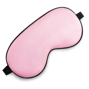 Imagem de Máscara de sono, máscara de seda para dormir com alça ajustável, sombra de olhos para homens e mulheres, cobertura de olhos confortável e macia para dormir à noite (rosa rosa)