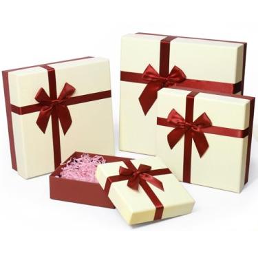 Imagem de Giftilious Caixa de presente para presente, caixas de presente de 4 tamanhos com tampas, design versátil, caixa de embrulho de luxo com fita, papelão rígido, acabamento texturizado elegante