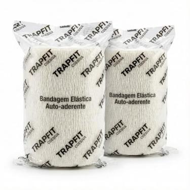 Imagem de Kit 2 Bandagem Elástica Auto Aderente 10cm x 4,5m - TRAPFIT Faixa Atadura Pet Tatuagem Academia Cor BRANCA