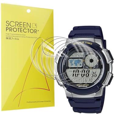 Imagem de Lamshaw Protetor de tela para relógio digital AE1000W, [pacote com 6] Película transparente TPU de cobertura total compatível com Ca-sio AE1000W (pacote com 6)
