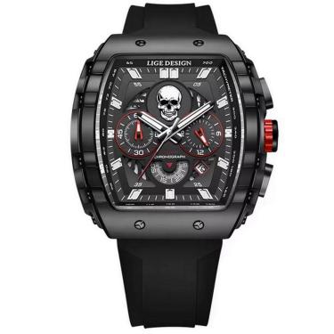 Imagem de Relógio de Quartzo Impermeável Masculino Caveira Esportivo Casual Tonneau