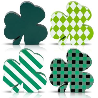 Imagem de Sggvecsy 4 Peças De Decoração Para O Dia São Patrício, Placa Madeira, Bandeja Em Camadas, Com Trevo, Centro Mesa Da Sorte Irlandesa, Rústica Fazenda Lareira Interna