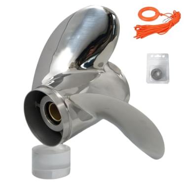 Imagem de QIKIRUO Hélice externa de aço inoxidável 10 1/4X14 adequada para motores Mercury Boat 25HP, 30HP, 35HP, 40HP, 45HP, 48HP, 50HP, 55HP, 60HP, 70HP, 75HP, 13 dentes estriados, RH