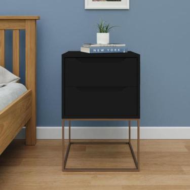 Imagem de Mesa de Cabeceira Celina com 2 Gavetas - Preto/Dourado - IMPERADOR, Pr