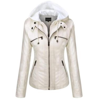 Imagem de Jaqueta de material sintético com capuz Tanming  branca tamanho L