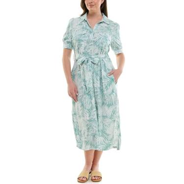 Imagem de Nicole Miller Vestido feminino de manga curta estampado com cinto próprio, Coral azul, 48