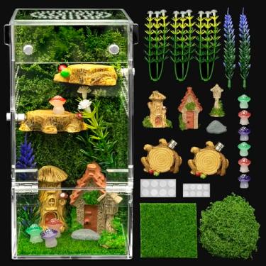 Imagem de Clioran Kit de compartimento de aranha pulando, tanque de répteis à prova de fuga, habitat completo de insetos de acrílico transparente, terrários de louva-a-deus, gaiola de berços de tarântula