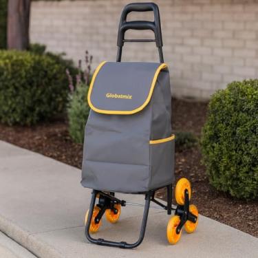 Imagem de Carrinho de Carga Dobrável, Alumínio e Plástico, Cinza e Amarelo, 29x16x90cm, 3 Rodas em Gel, Capacidade 40kg, Sobe Escadas