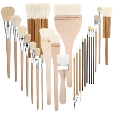 Imagem de LemonRoad 24 pincéis de cerâmica para esmalte, conjunto de pincéis de cerâmica com cabo longo, diferentes formas, de lã, cerdas macias, ferramenta para cerâmica, acrílico, aquarela