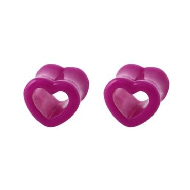 Imagem de NewZenro Brincos de alargador de orelha com alargador duplo de coração oco acrílico alargador extensor para mulheres Love Piercing Body Fashion Y2K Jewerly for Her Bff (roxo, 1/5.1 cm (12 mm))