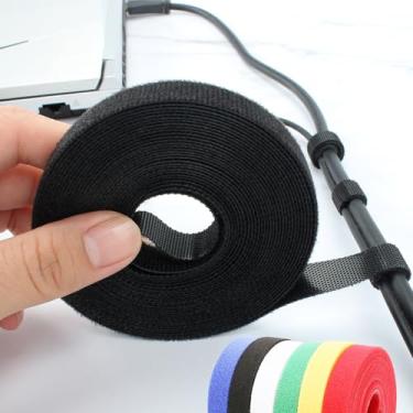 Imagem de Correias de fixação de cabos reutilizáveis organizador de cabos suporte para fones de ouvido, telefones, eletrônicos, computador, computador, PC, gerenciamento de envoltório de fios (14,5 x 500