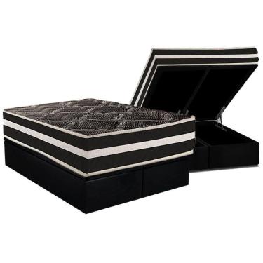Imagem de Cama Box Baú Queen: Colchão Ortopédico Paropas D28 Ag80 Master Black Double Face + Base Crc Suede Black (158x198)