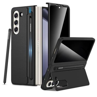 Imagem de Maxdara Capa para celular Z Fold 5 com suporte para S Pen, com [protetor de tela de privacidade] [suporte dobrável oculto] capa rígida de policarbonato à prova de choque fina para Galaxy Z Fold 5 5G