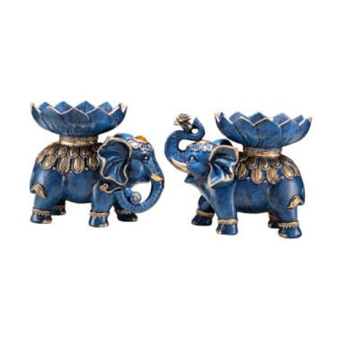 Imagem de Fenteer 1 par de estátuas de elefante joias berloque prato enfeite de mesa artesanato em resina para decoração de escritório doméstico, AZUL