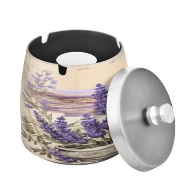 Imagem de Blueangle Cinzeiro vintage lavanda com tampa para cigarros, à prova de vento/chuva, aço inoxidável, sem fumaça, inodoro, cinzeiro para uso interno ou externo (373)
