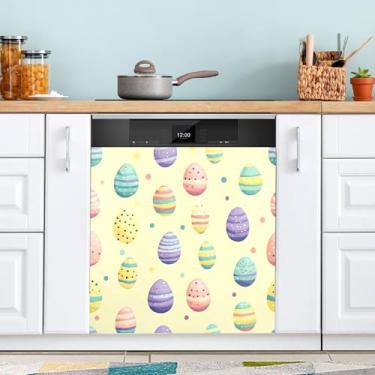Imagem de ATTX Capa magnética para lava-louças ovos coloridos de Páscoa, 58,4 cm C x 66 cm A, decoração da capa da máquina de lavar louça, decalques para armário doméstico e eletrodomésticos adesivos #114