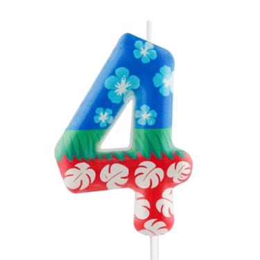 Imagem de Velas de aniversário do Havaí, velas número 4, flores e saias de grama, enfeite de bolo de aniversário do Havaí, artigos de decoração de festa de aniversário