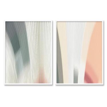 Imagem de Kit 02 Quadros Decorativos Abstrato Brisa Serena com Vidro e Moldura 77x57cm (Mel, Madeira laqueada, 77, centímetros, 57, centímetros)