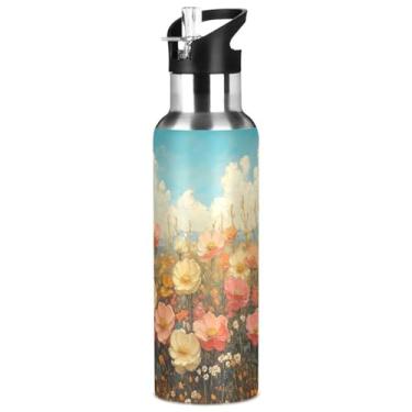 Imagem de Blueangle Garrafa de água de aço inoxidável com pintura a óleo de 947 g - Garrafa esportiva de metal isolada à prova de vazamento para academia, acampamento, fitness ao ar livre e viagens (840)