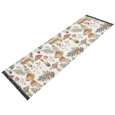 Imagem de xigua Tapete vintage de samambaia de cogumelo para corredores, 6 x 1,8 m, lavável, antiderrapante, com renda étnica, imitação de algodão e linho estilo tapete para cabeceira, cozinha, sala de estar
