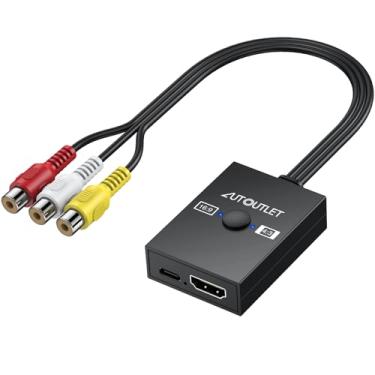 Imagem de AUTOUTLET Conversor RCA para HDMI, conversor AV para HDMI 1080p, conversão 16:9/4:3, mini adaptador de áudio e vídeo CVBS compatível com PAL/NTSC para Wii/PS1/PS2/N64/Xbox sem cabo