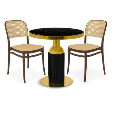 Imagem de Conjunto Mesa de Jantar Redonda Imperial 70cm Preta com 2 Cadeiras Rom