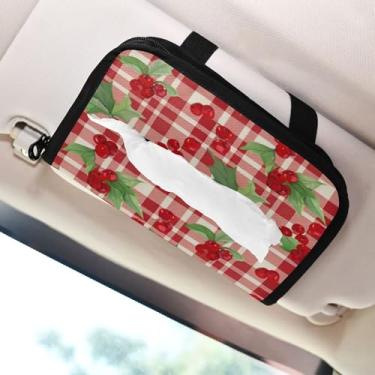 Imagem de SEHANY Porta-lenços de papel de carro cereja rosa, caixa de lenços para carro, viseira solar, porta-guardanapos, dispensador de máscara de carro retangular, caixa de lenços para veículos para