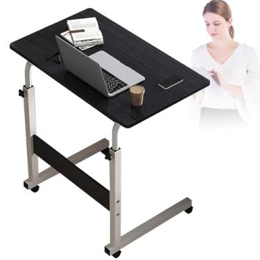 Imagem de HGTRH Mesa móvel para computador, mesa de rodinhas de altura ajustável com 4 rodas bloqueáveis 80 x 40 cm, ajuste de altura 70-90 cm, espessura da mesa de 12 mm, carrinho de mesa para laptop E