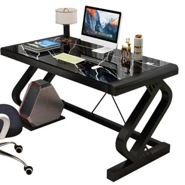 Imagem de Estações de trabalho de computador, mesa de computador com moldura de aço de vidro temperado, mesa de jogos, mesa moderna de escritório em casa, PC, laptop, mesa de estudo, fácil montagem A 119 cm