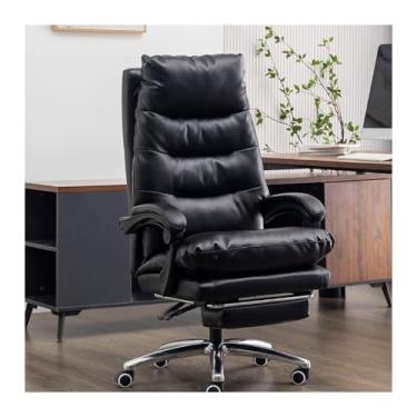 Imagem de HGTRH Cadeira de escritório com apoio para os pés, cadeira executiva ergonômica com almofada de assento de mola engrossada, base de liga de alumínio de massagem de 7 pontos, 90°-175°, encosto