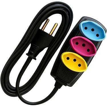 Imagem de Extensao Eletrica Residencial Tripolar 5mt 3 Entradas Colorida- Extensão Tomada Filtro Linha 10A (5 Metros) 127V/220V Padrão NBR