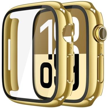 Imagem de Misxi Pacote com 2 capas de vidro temperado compatíveis com Apple Watch Series 11 (2025) Series 10 42 mm, protetor de tela de PC rígido proteção geral resistente a arranhões para iWatch, 1 dourado + 1