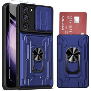 Imagem de Capa carteira para Galaxy S23 FE, suporte de cartão integrado para Samsung Galaxy S23 FE com suporte, capa resistente à prova de choque para celular S23 FE 5G com protetor de tela (azul)